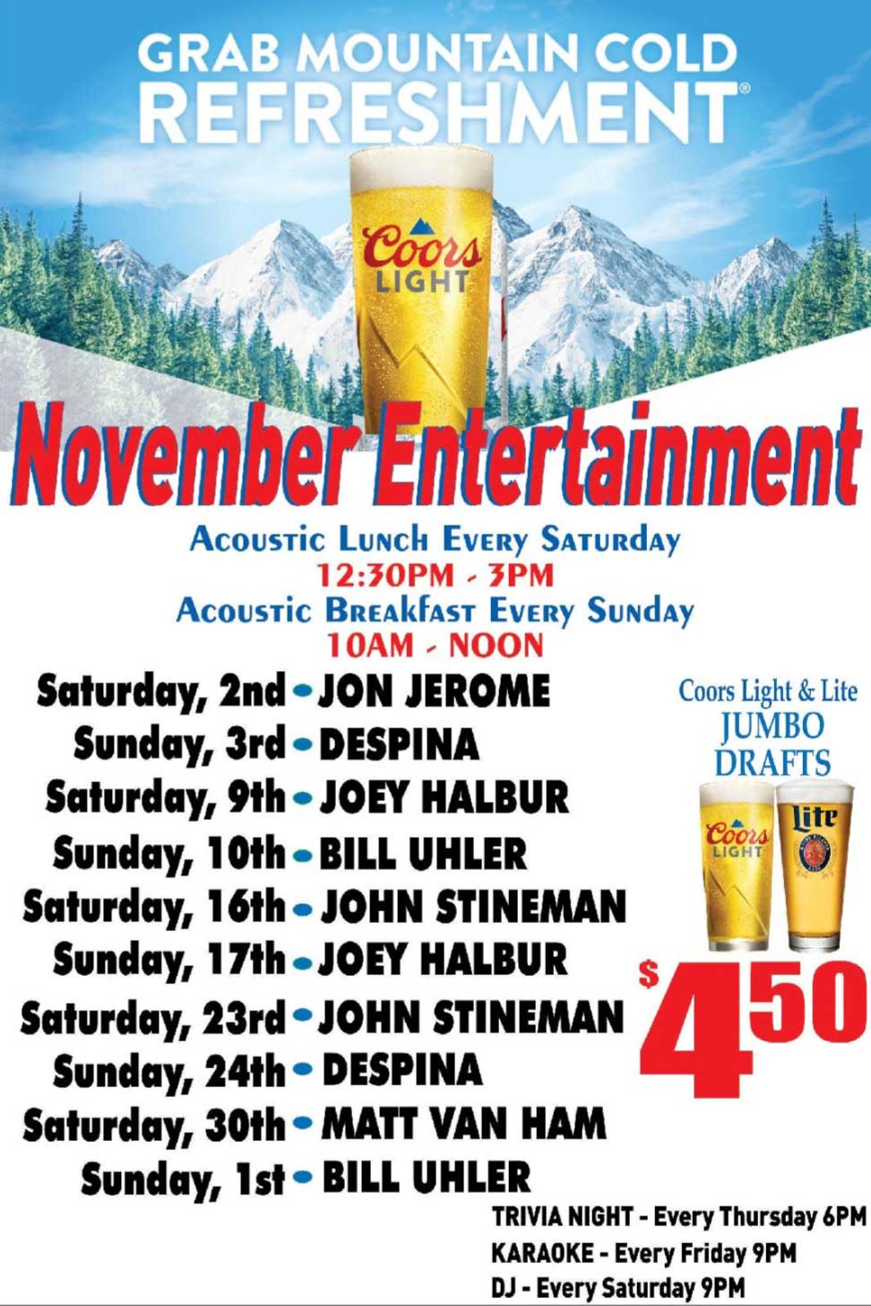 Lodge of Antioch November entertainment lineup